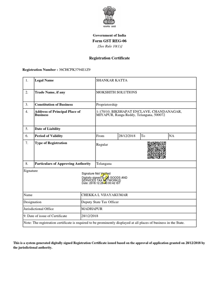 Gst Certificate Sole Proprietorship Social Institutions