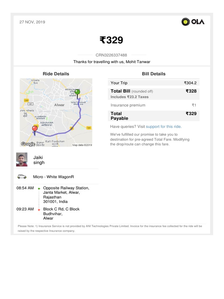 Ola Bill Pdf Invoice Services Economics