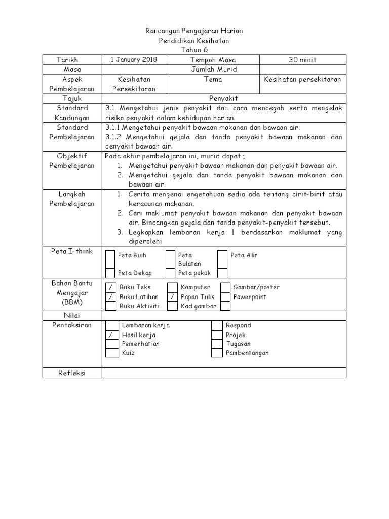 Rph pendidikan kesihatan tahun 6