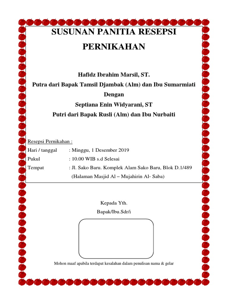 Susunan Panitia Resepsi Pernikahan | PDF