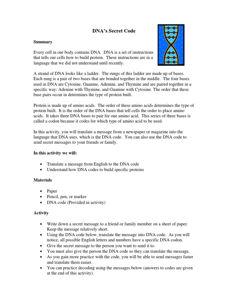 Dnas Secret Code PDF | PDF | Dna | Translation (Biology)