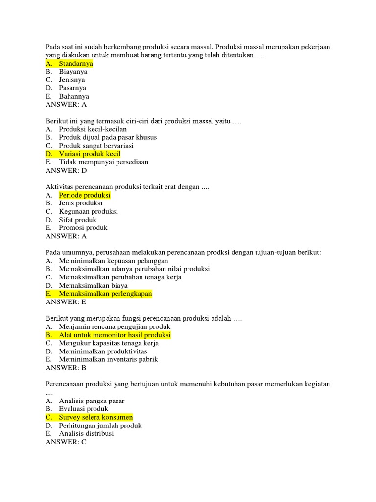 Soal Soal Materi Perencanaan Produksi Massal Jawabanku Id