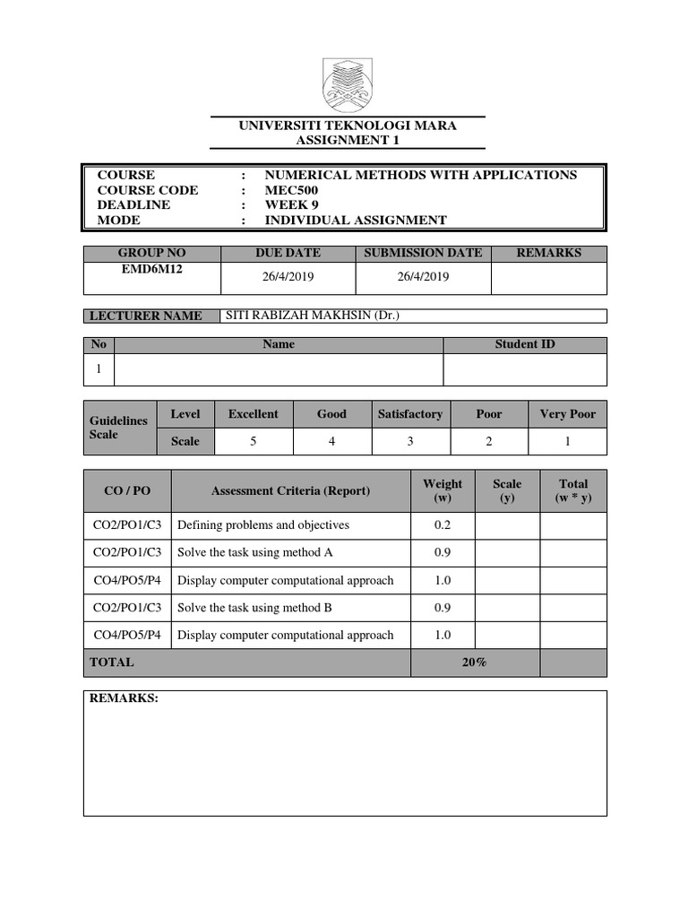 Numerical Methods Assignment MEC500 | PDF | Applied Mathematics | Areas ...