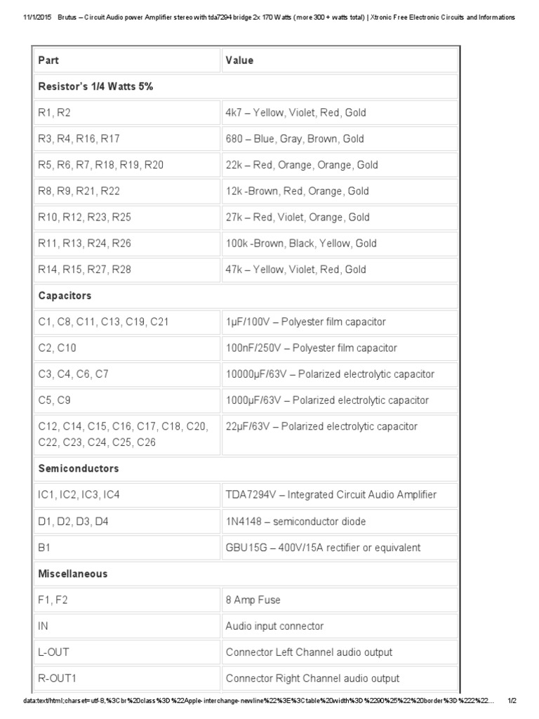 Brutus - Circuit Audio Power Amplifier Stereo With Tda7294 Bridge 2x ...