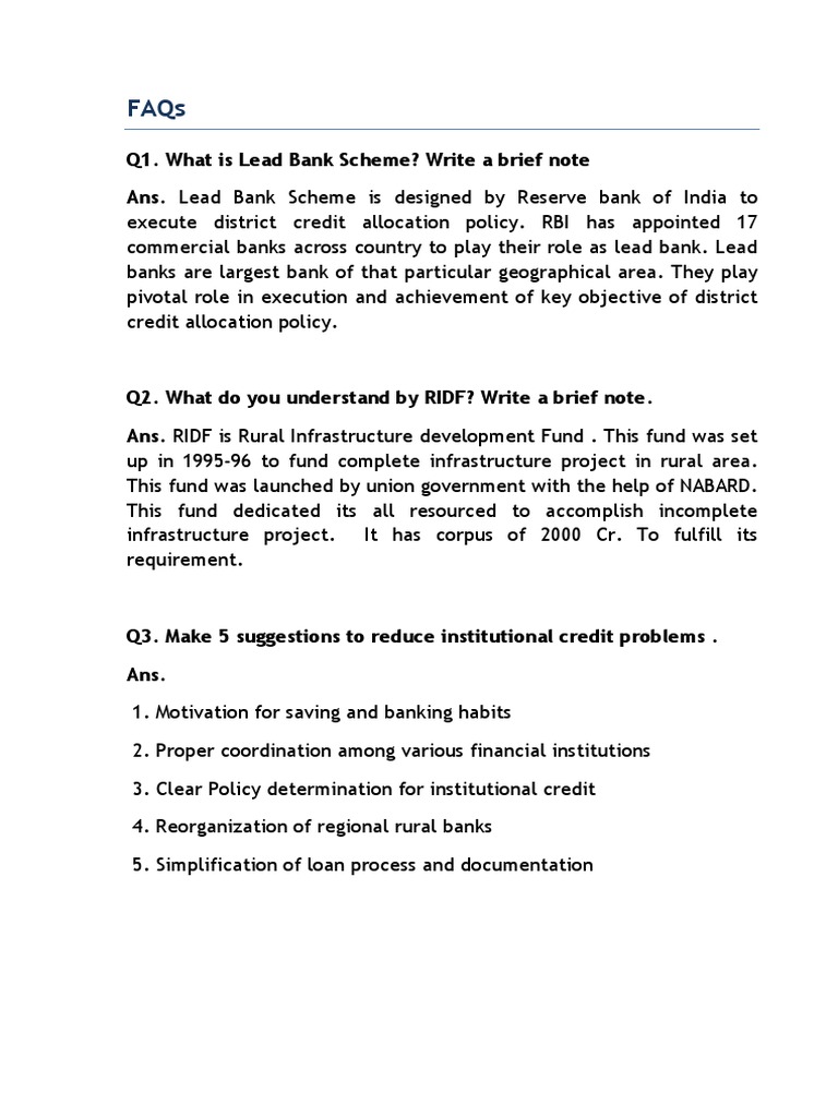 Lead Bank Scheme PDF Credit Card Reserve Bank Of India