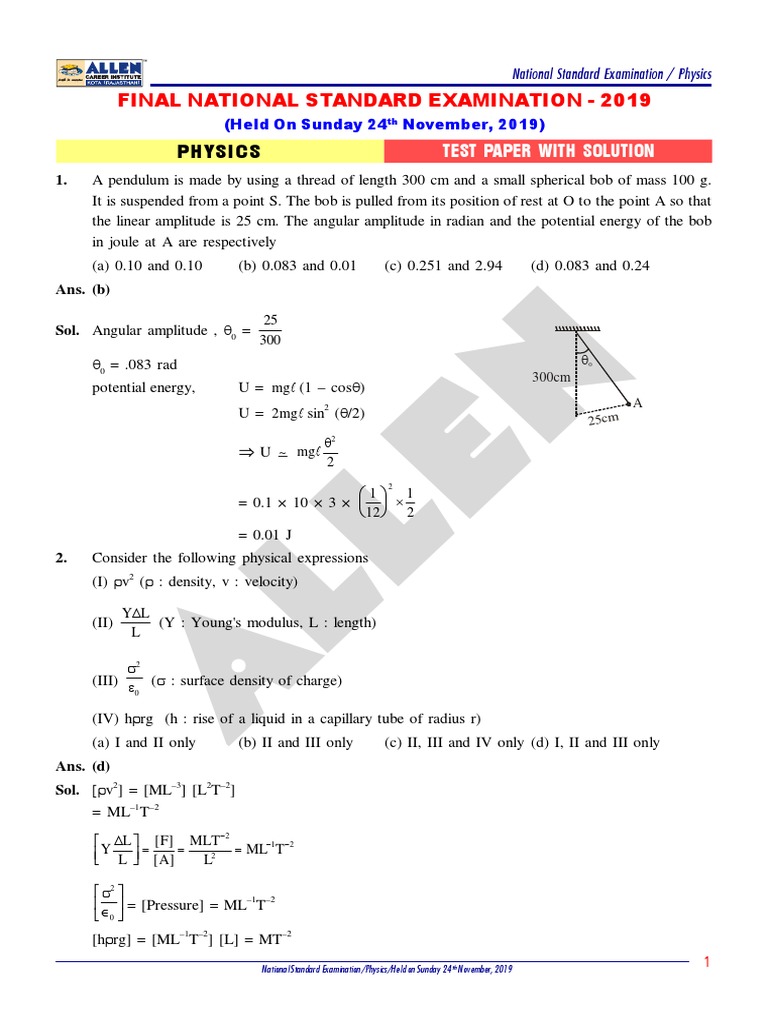 Nse 19 Physics Paper With Solution Pdf Photoelectric Effect Electronvolt