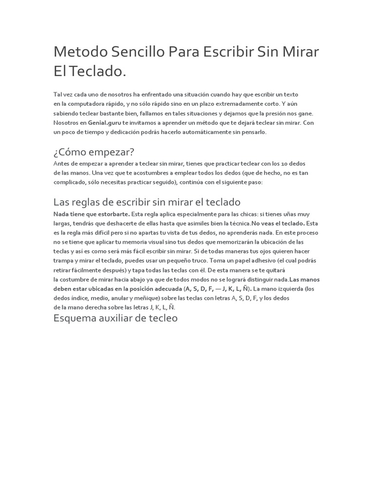 Metodo Sencillo para Escribir Sin Mirar El Teclado | PDF | Teclado | Mano