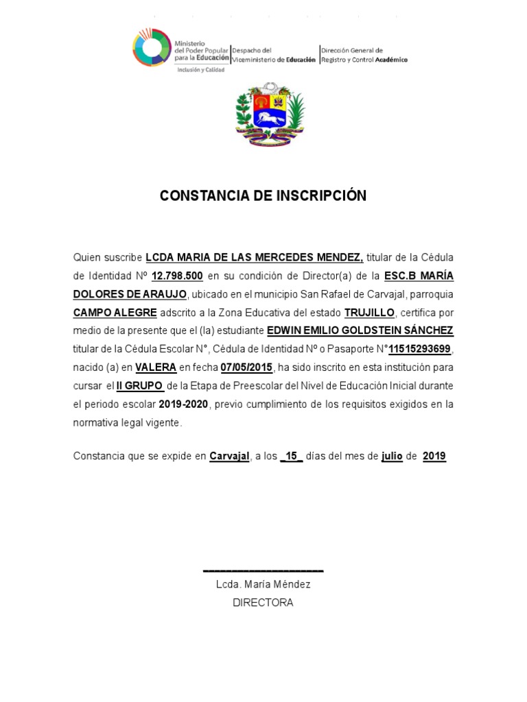 Modelo constancia de inscripción