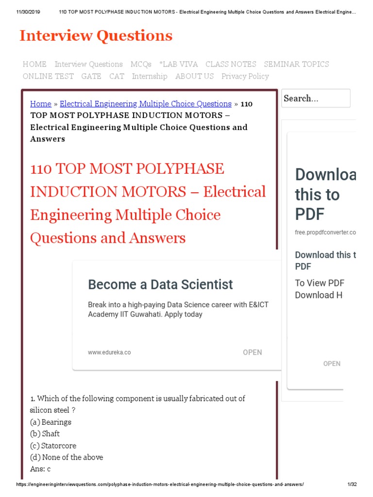 110 TOP MOST POLYPHASE INDUCTION MOTORS Electrical Engineering