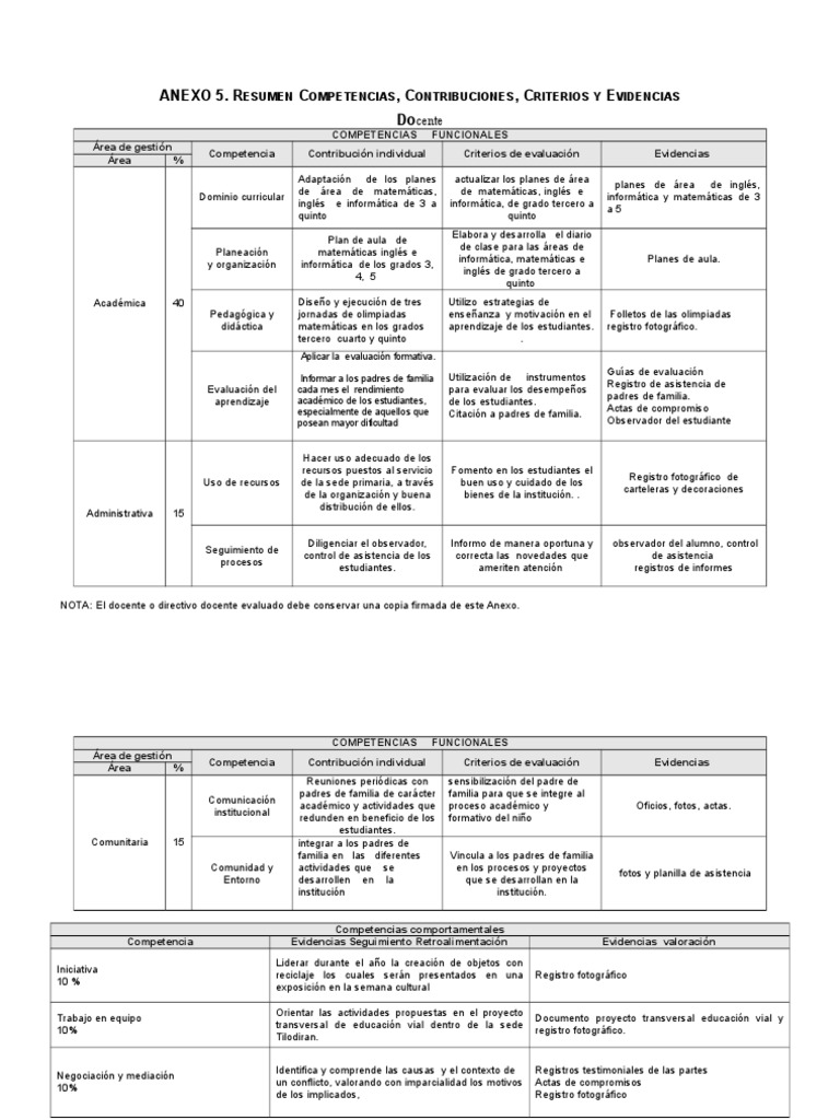 Ejemplo Anexo 5 Evaluación Docente | PDF | Evaluación | Enseñando