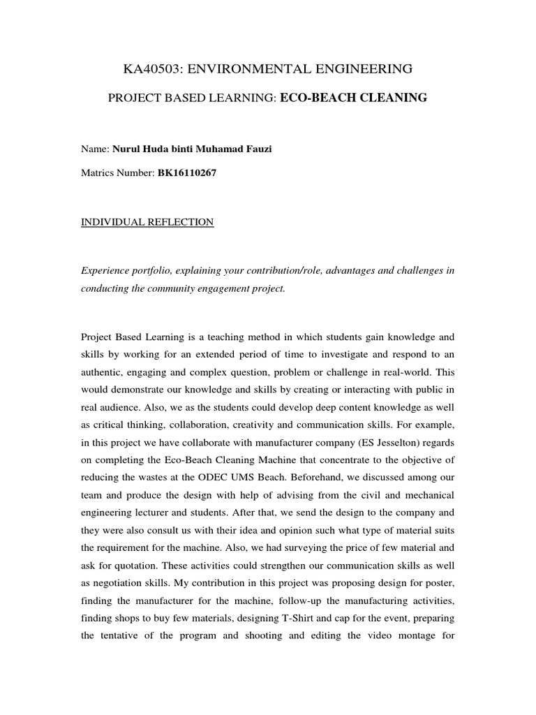 Individual Reflection | PDF | Project Based Learning | Teaching Method