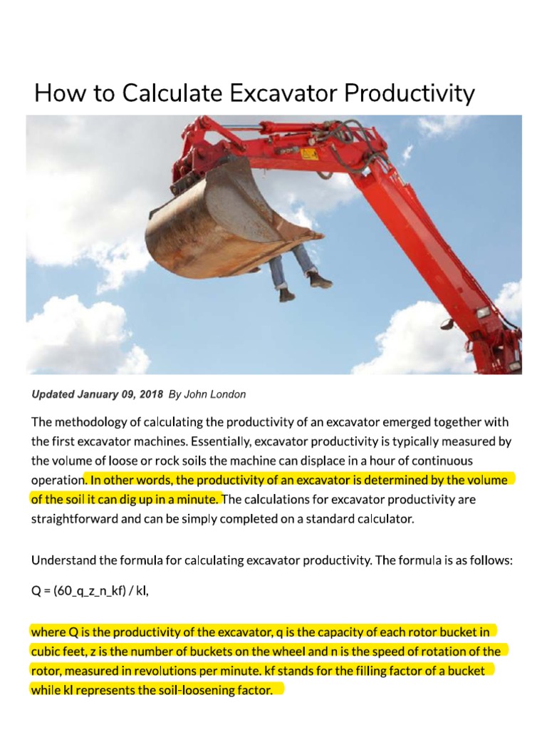How To Calculate Excavator Productivity Per Hour