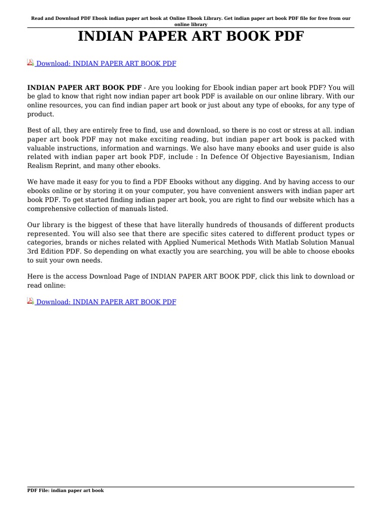 Indian Paper Art Book PDF E Books Download