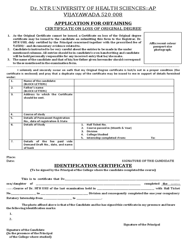 Application for Duplicate Degree Certificate | PDF | Government ...