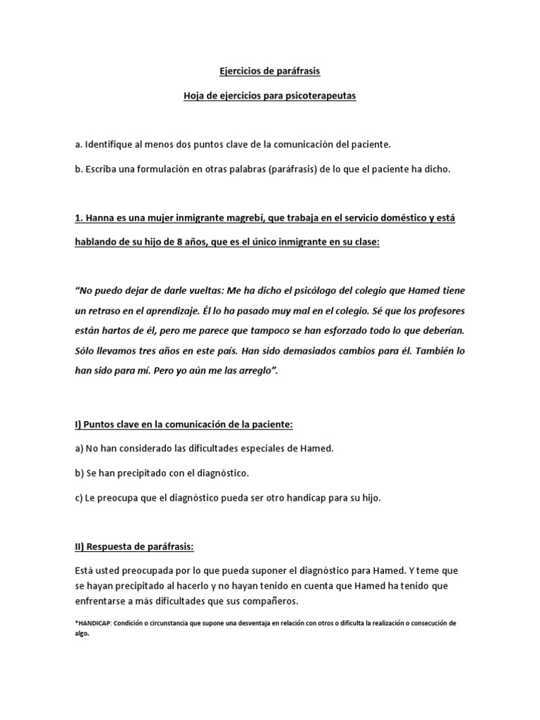 Ejercicios de Paráfrasis