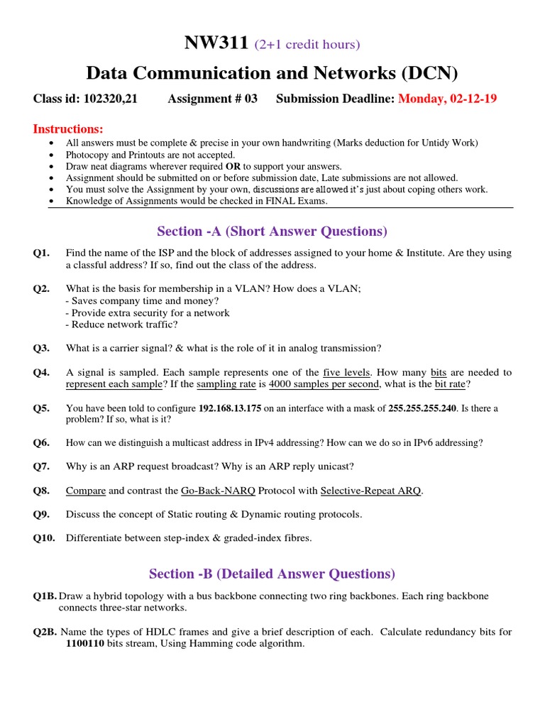 Data Communication Assignment Guidelines | PDF | Routing | Network ...