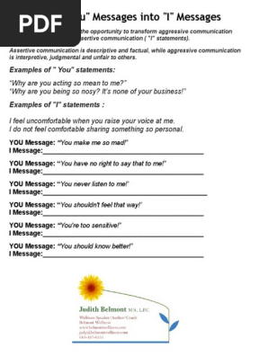 I Statements Communication Worksheet