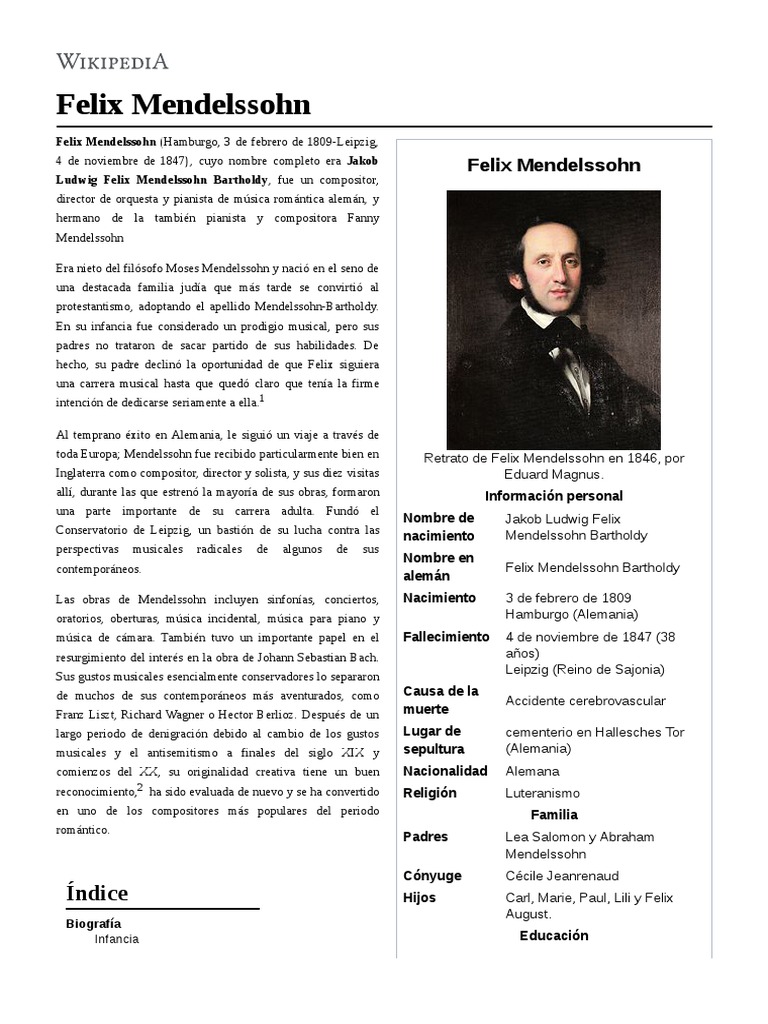 Felix Mendelssohn Pdf Johann Sebastian Bach Musica Clasica
