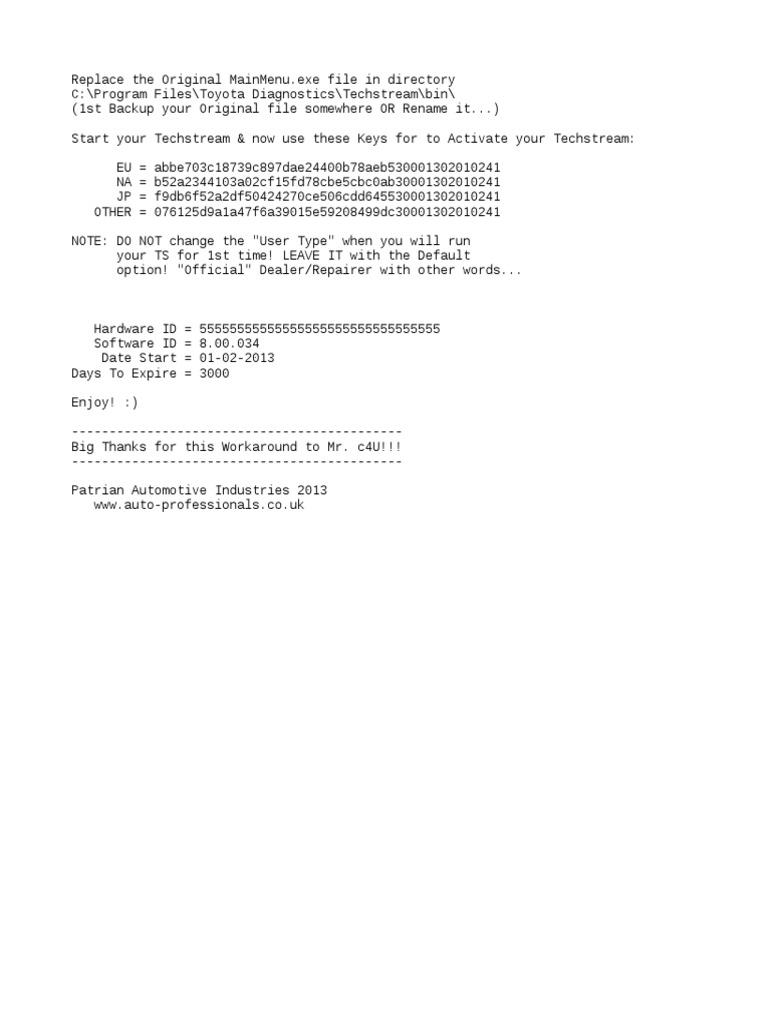 Toyota Techstream 8.00.034 Activation | PDF