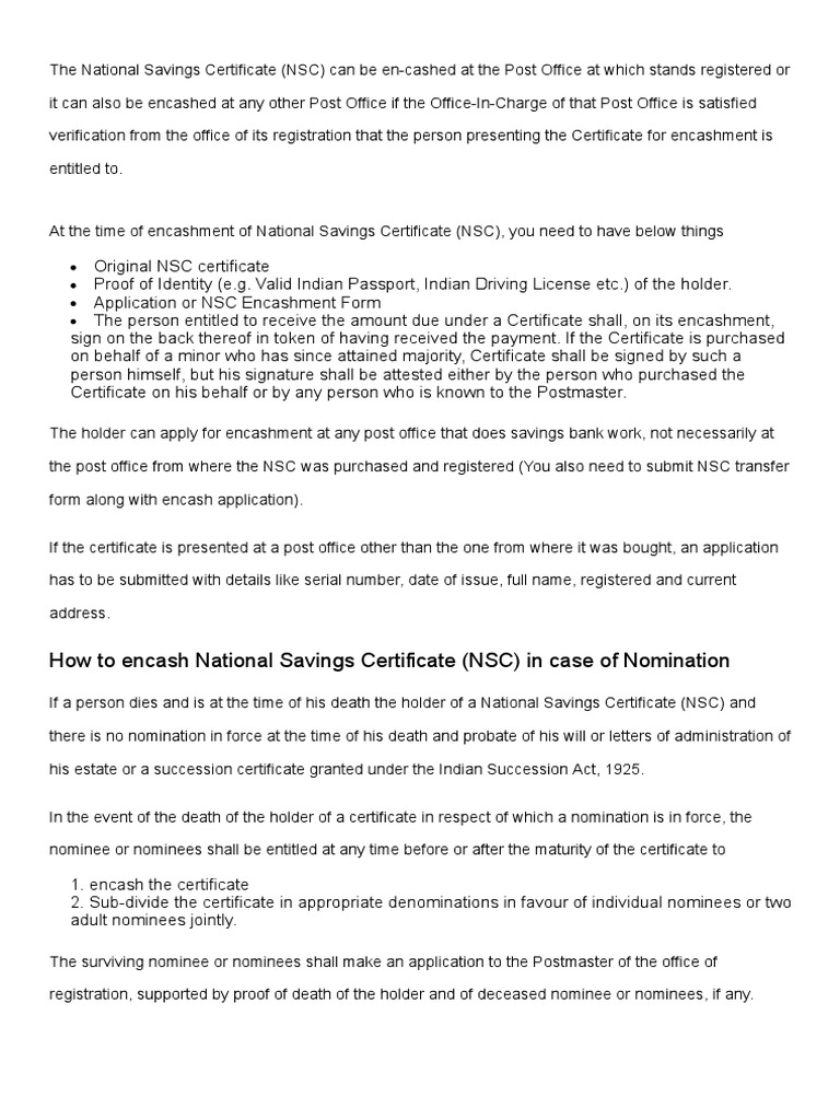 How To Encash National Savings Certificate (NSC) | PDF | Identity ...