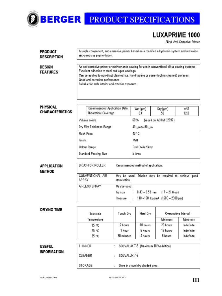 Luxaprime 1000 Alkyd Primer Guide | PDF | Industrial Processes ...