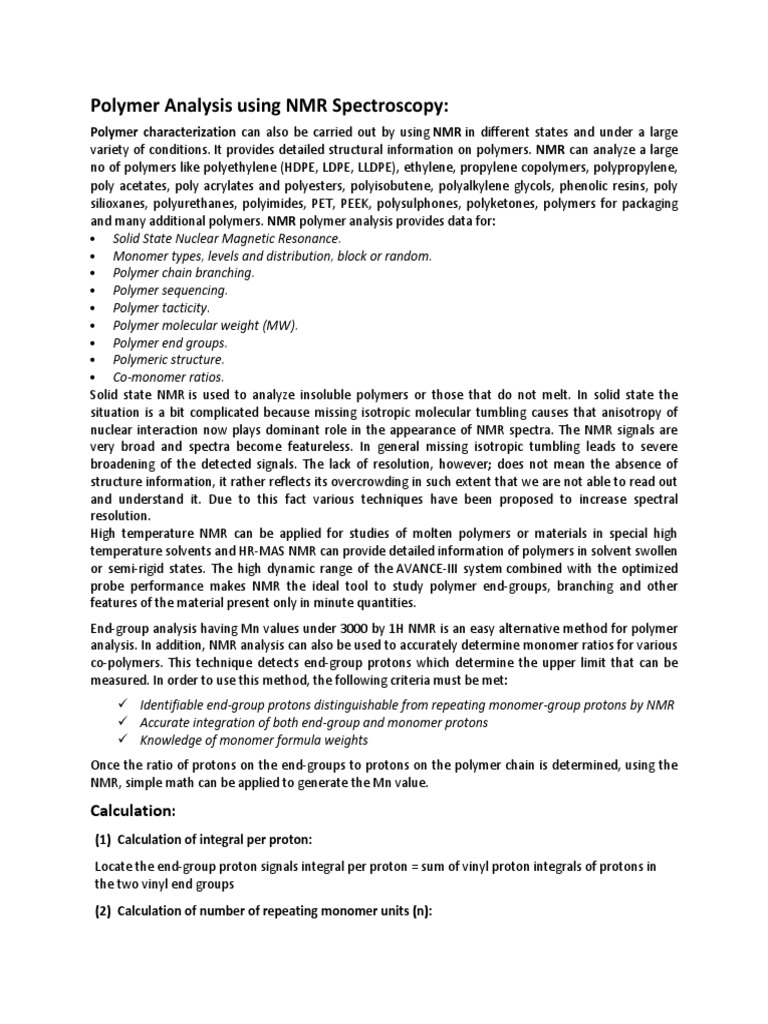 NMR Techniques for Polymer Analysis | PDF | Nuclear Magnetic Resonance ...