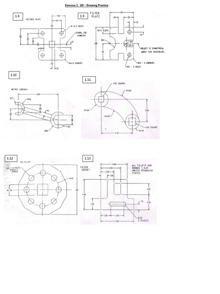 Engineering Drawing Exercises | PDF