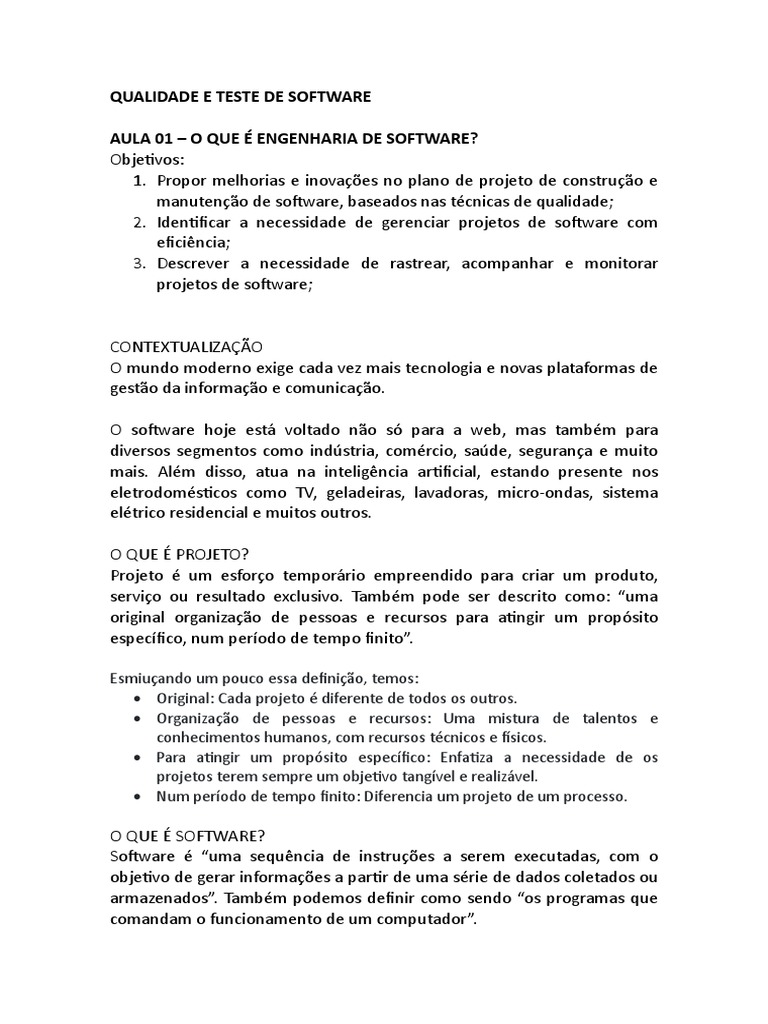 08.01 Caderno de Qualidade e Teste de Software | PDF | Desenvolvimento ...