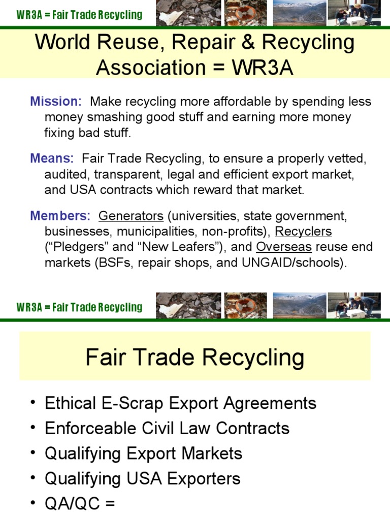 World Reuse, Repair & Recycling Association WR3A: Mission | PDF ...