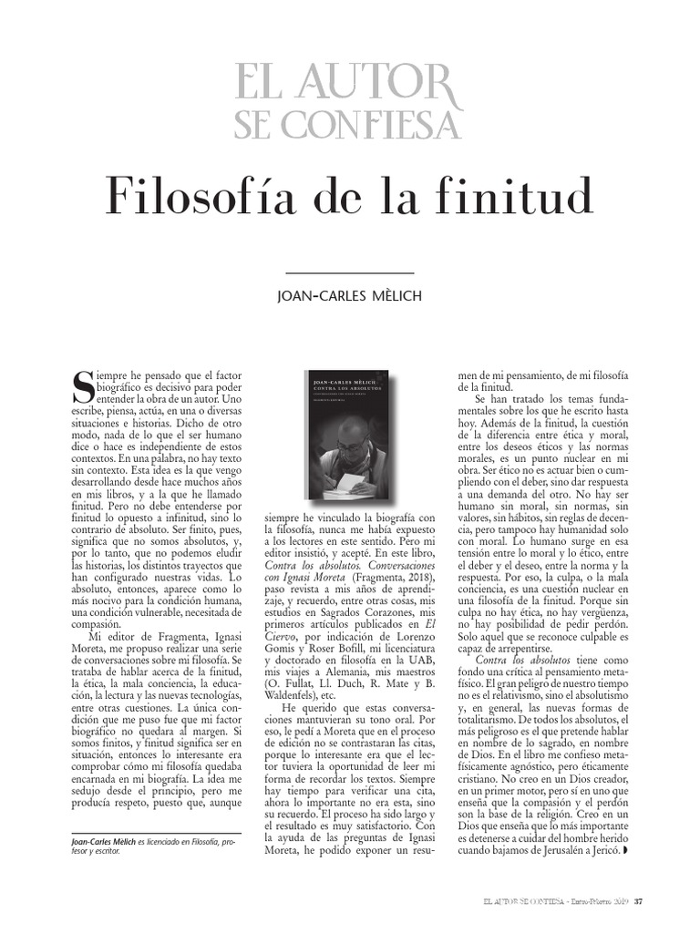 Filosofía de la Finitud en Mèlich | PDF | Moralidad | Teorías filosóficas