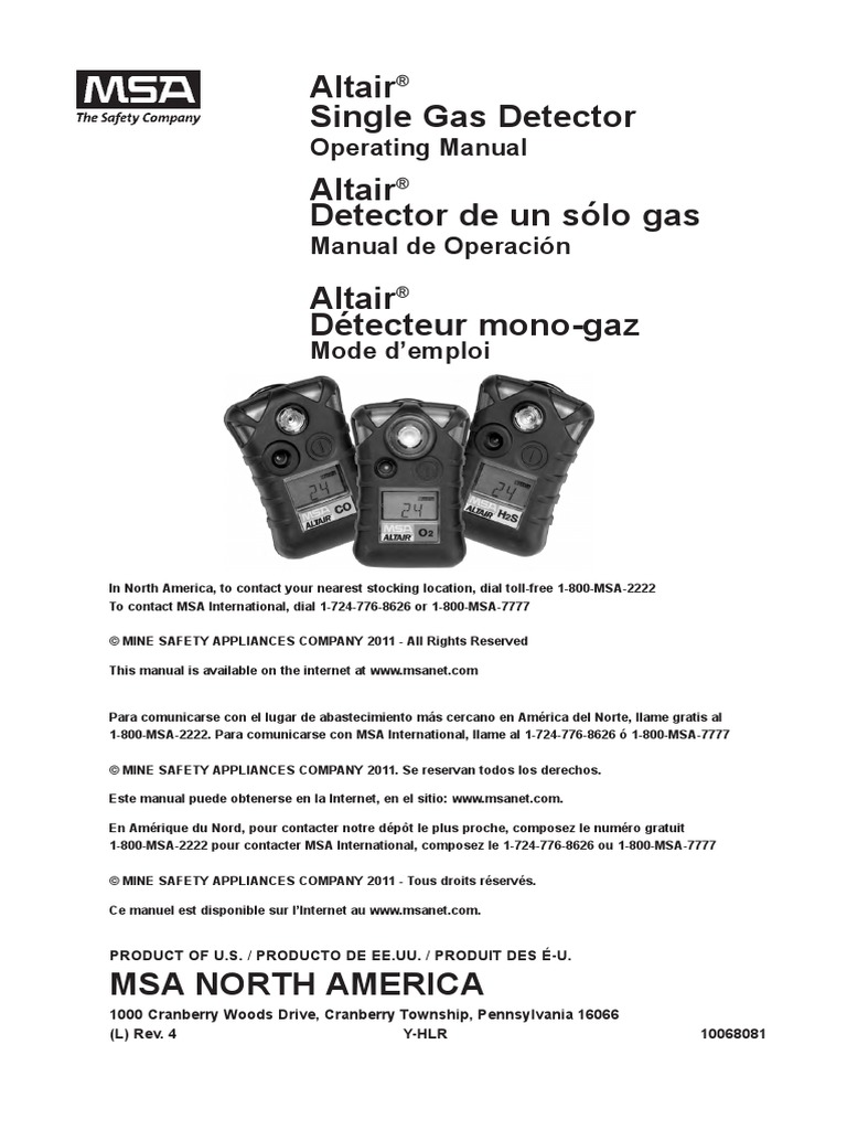 ALTAIR - Manual EN MX ES CA FR PDF | PDF | Calibration | Transparent ...