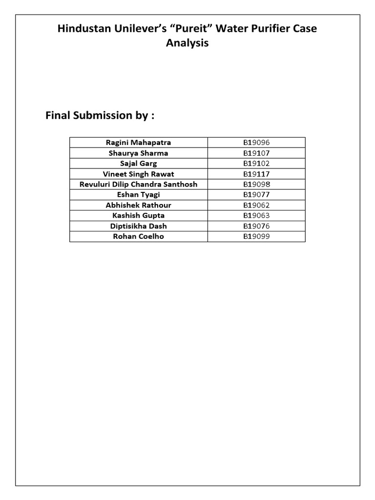 Hindustan Unilever’s “Pureit” Water Purifier Case Analysis | PDF ...
