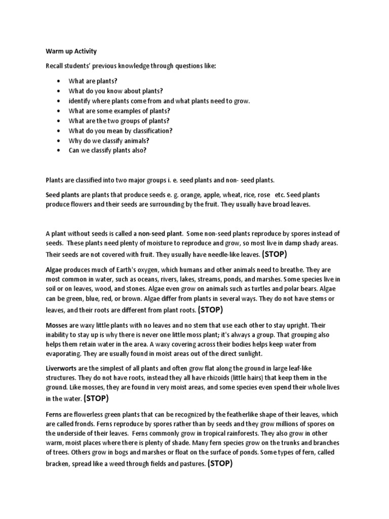 Science NonSeed Plants Lesson PDF Fern Moss