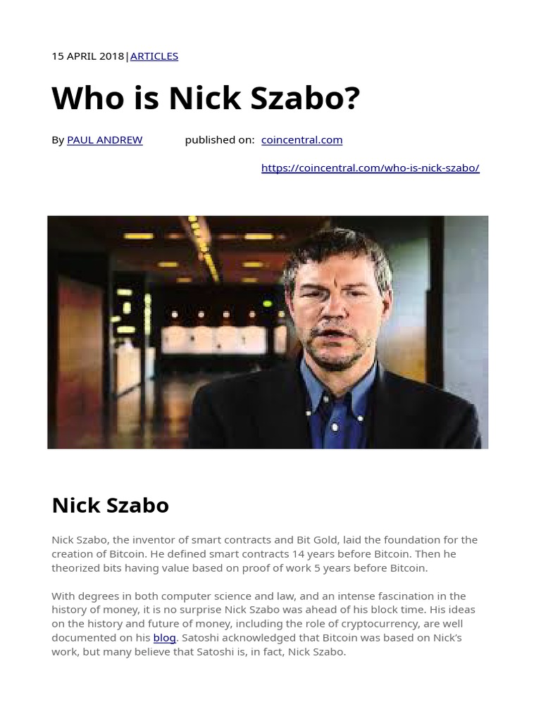 Nick Szabo: Smart Contracts & Bit Gold | PDF | Bitcoin | Cryptocurrency