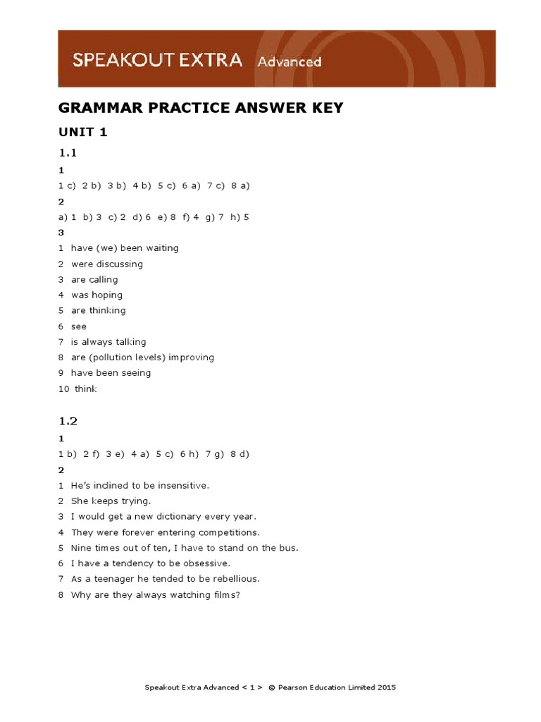 Speakout Extra Grammar Answer Key Advanced | PDF