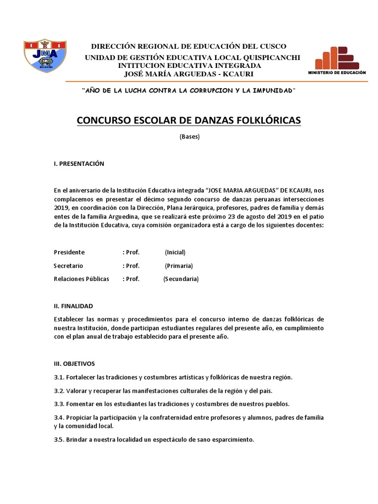 Concurso Escolar de Danzas Folklóricas | PDF | Maestros | Aprendizaje