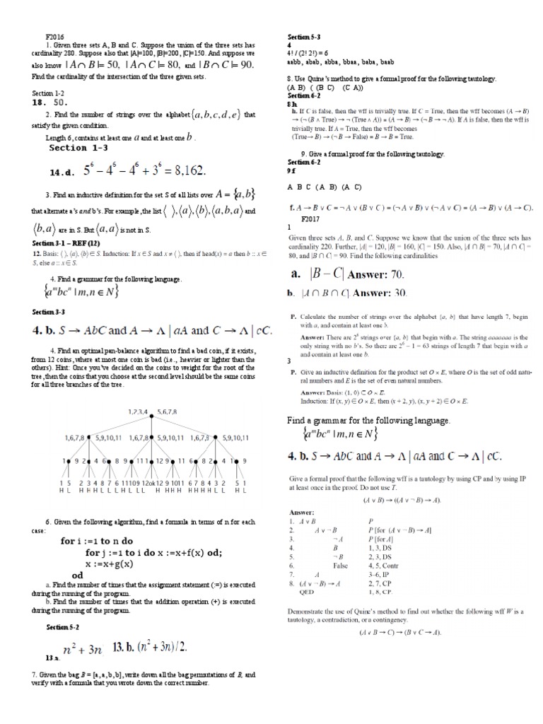 Exam 1 Cheat Sheet If And Only If Mathematical Proof