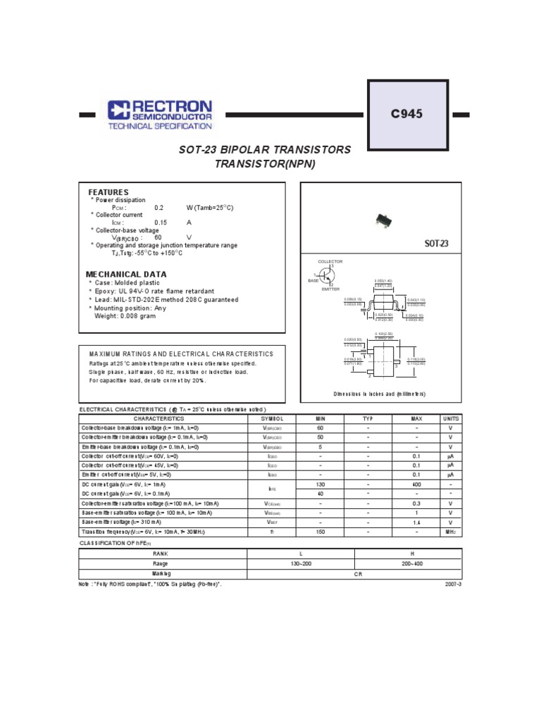 c945 data sheet Bipolar Junction Transistor Electrical Engineering