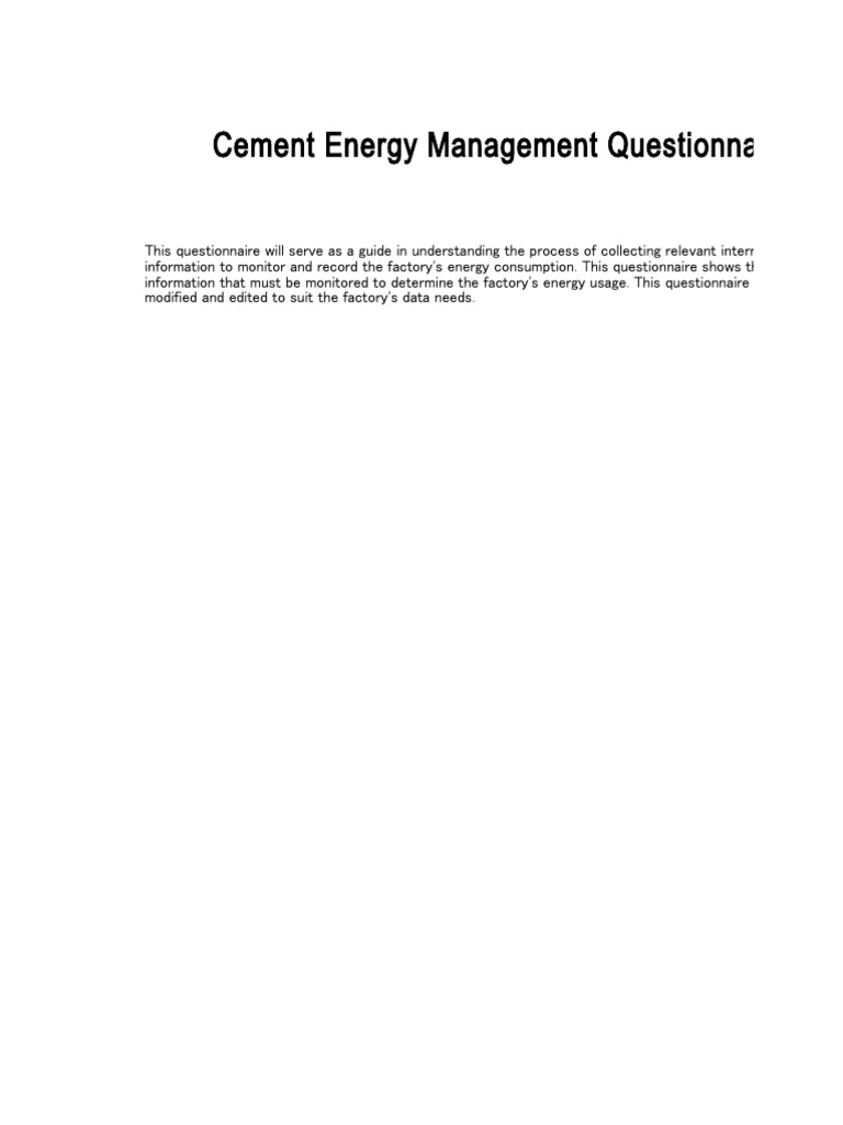 Cement Energy Management Questionnaire PDF Kilowatt Hour Cement