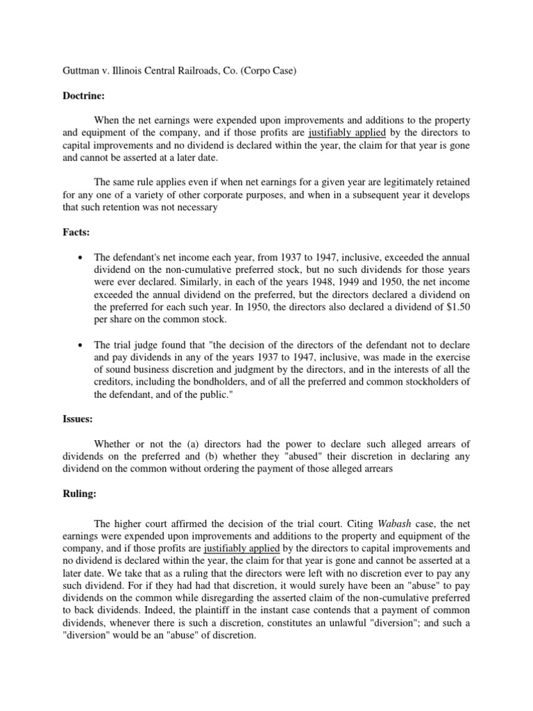 Guttman V Illinois Case PDF Dividend Preferred Stock