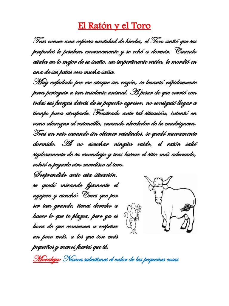 El Ratón y el Toro: Moraleja Infantil | PDF | Derecho