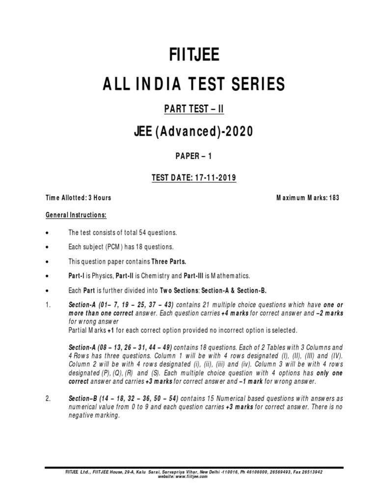 AITS 1920 PT II JEEA Paper 1 PDF | PDF | Magnetic Field | Rotation ...