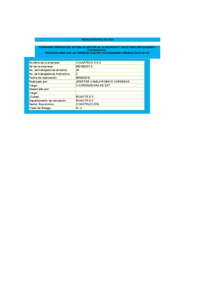 Evaluacion Resolucion 0312 Evaluación Factores humanos