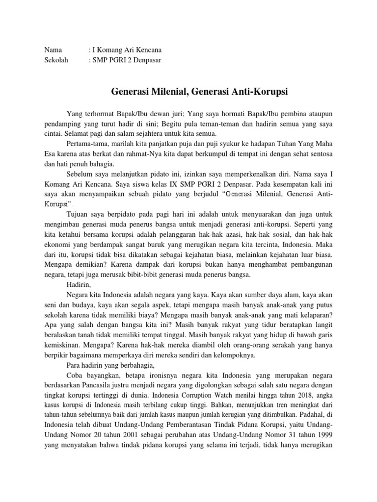 Naskah Pidato Anti Korupsi 2019
