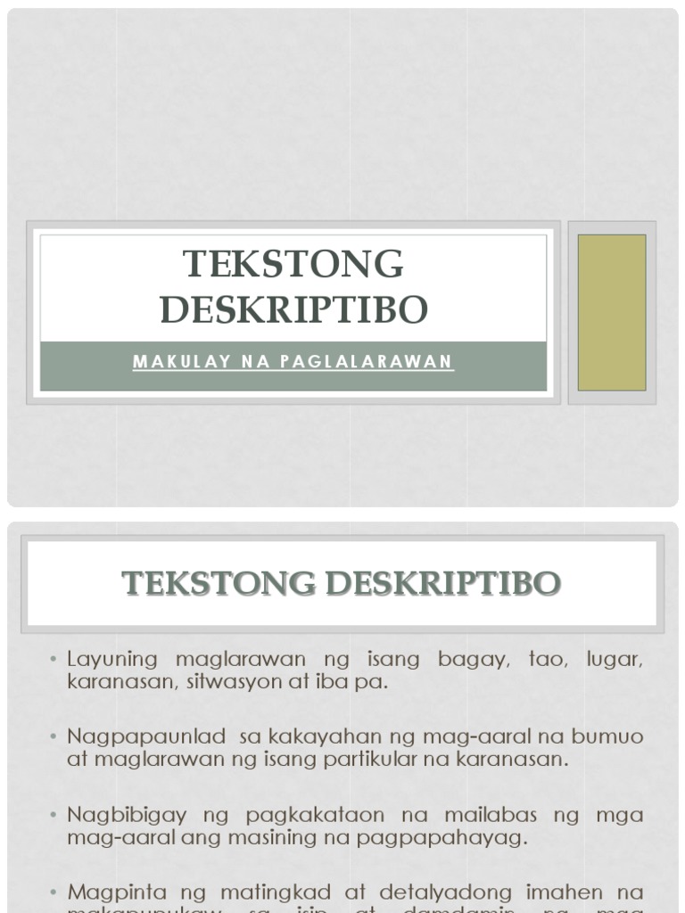 Aralin Tekstong Deskriptibo | PDF