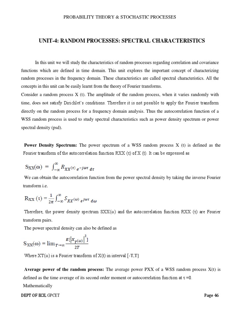 Ptsp Notes Unit 4 Pdf Pdf Spectral Density Probability Density