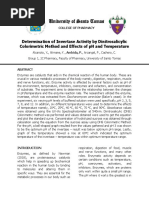 Determination of Invertase Activity by DNS Colorimetric Method and Effects of PH and Temperature