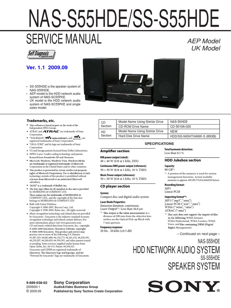 Sony Nas S55hde Nas Sc55pke Ss S55hde v1.1 | PDF | Compact Disc