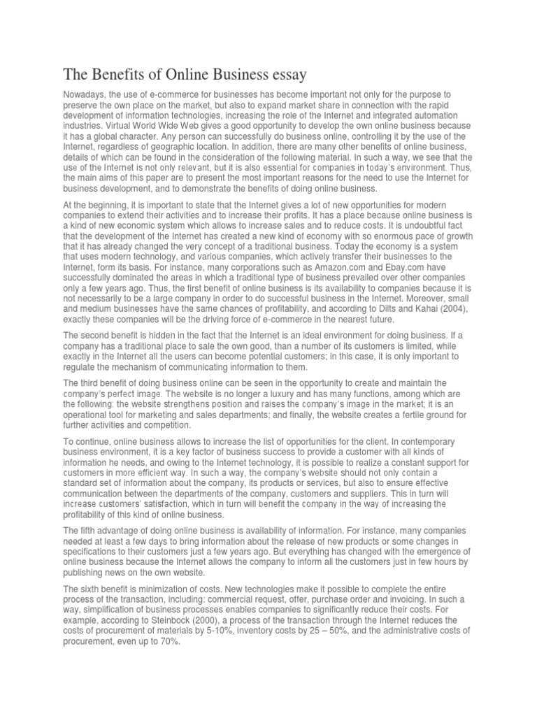 Online Business Essay PDF E Commerce Electronic Business