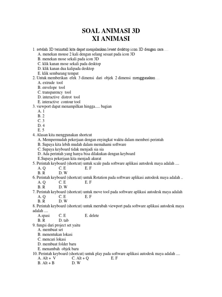 Panduan Soal Animasi 3D XI | PDF